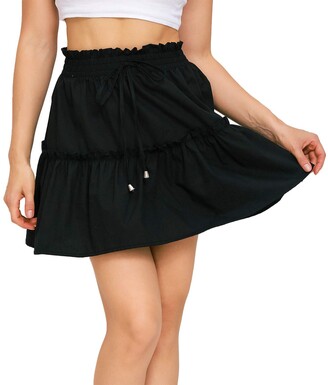 Sotrong Mini Pleated Skirt for Women Elasticated Waist Ruffled A Line Printed Skirt Summer Beach Tennis Swing Skater Skorts Red-M