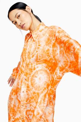 Topshop Womens **Silk Tie Dye Shirt By Boutique - Orange