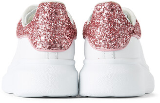 Alexander McQueen Kids White & Pink Sparkle Tab Oversized Sneakers
