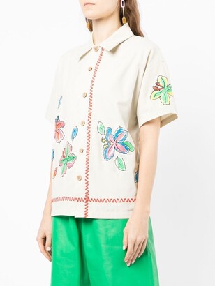 Mira Mikati Floral-Embroidered Linen Shirt