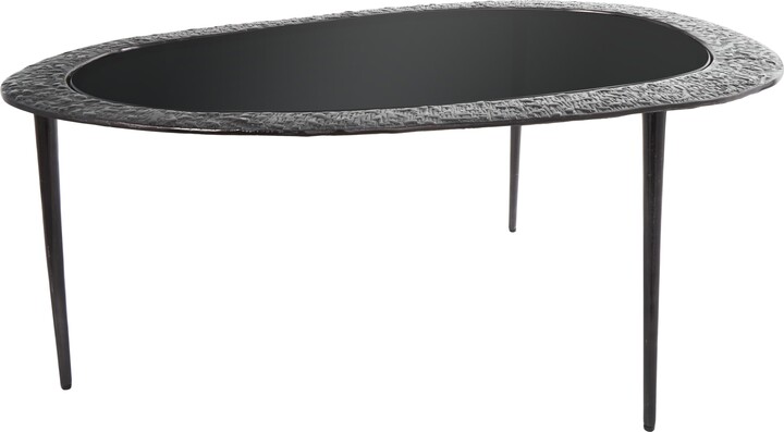 Deco 79 Aluminum Metal Living Room Coffee Table Abstract Oval Shaped Table with Shaded Glass Top