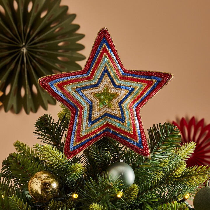 Dunelm Star Sequin Tree Topper Red ShopStyle