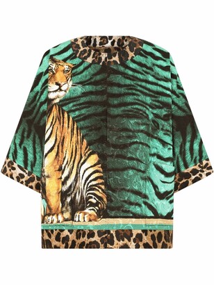 Dolce & Gabbana Animal-Print Crop-Sleeve Jacket