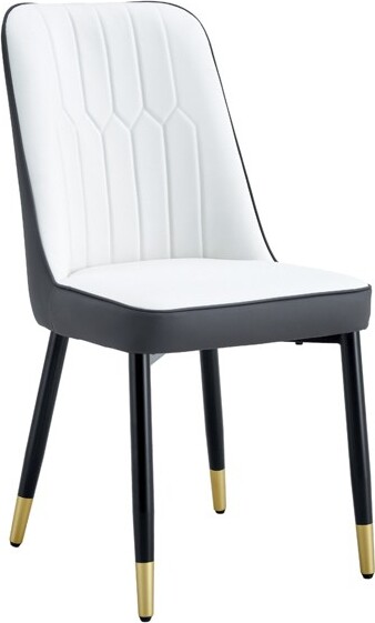 TopComfyDiningChairsSetOf2PiecesDiningChairWithADualTonePuLeatherBackrestAndBlackMetalLegsForKitchensGray17\