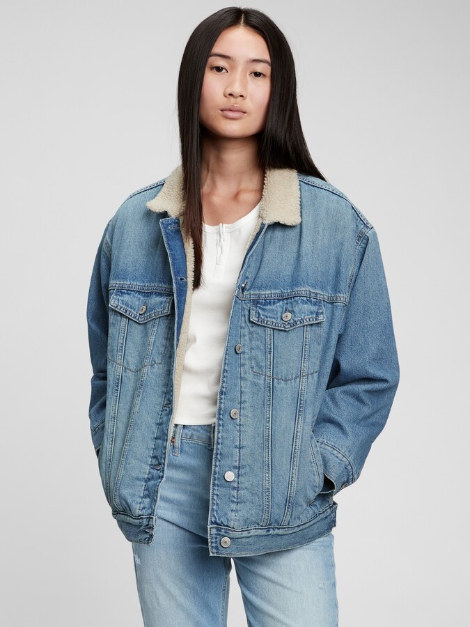 cropped denim sherpa jacket
