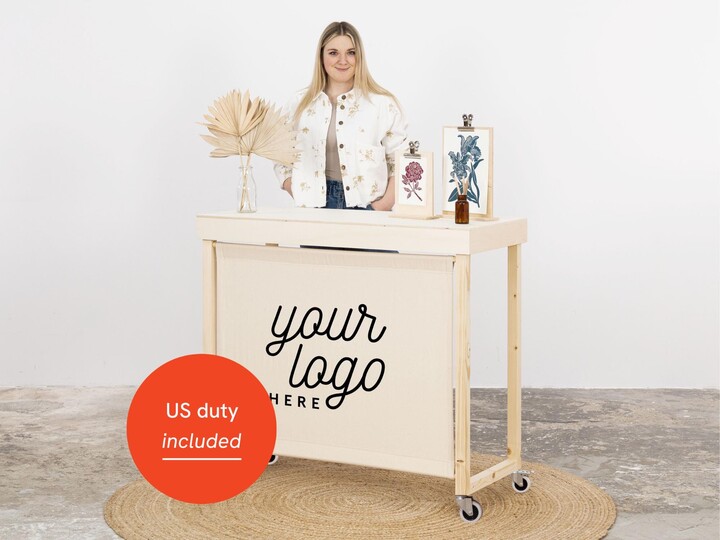 Etsy Vendor Table Vc-04-C-W-Nt With Branded Panel & Castor Wheels, Portable, For Trade Fairs Events