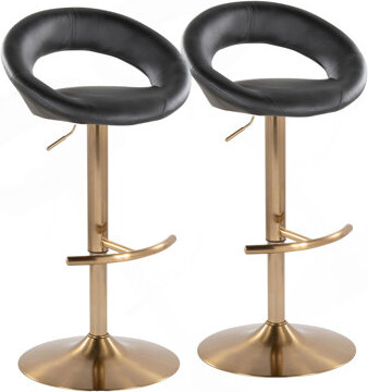 Red Barrel Studio Posh Contemporary Adjustable Barstool With Swivel In Metal And Faux Leather With Rounded T Footrest By Lumisource - Set Of 2