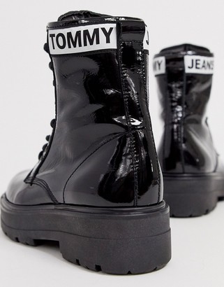 Tommy Jeans patent leather lace up boot
