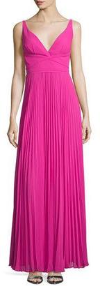 Laundry by Shelli Segal Sleeveless V-Neck Plisse Gown, Electric Pink