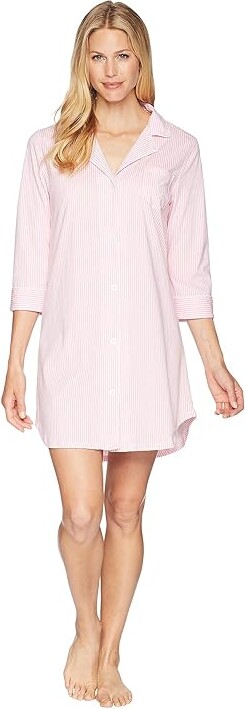 Lauren Ralph Lauren Essentials Bingham Knits Sleep Shirt Women's Pajama Pink/White Stripe : SM, Cotton