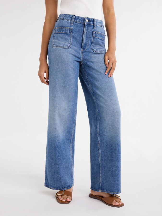 Free Assembly Women’s and Women’s Plus Wide Leg Jeans with Patch Pockets, 30″, 32″, and 34″ Inseams, Sizes 0-26W