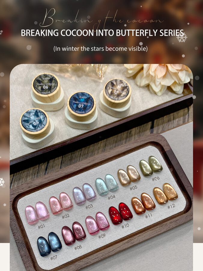 1Pc/6Pc 12g Colorful Transparent Glass Bead Cat Eye Gel Polish Set, Soak Off UV Semi Permanent Magnetic LED Gel Varnish