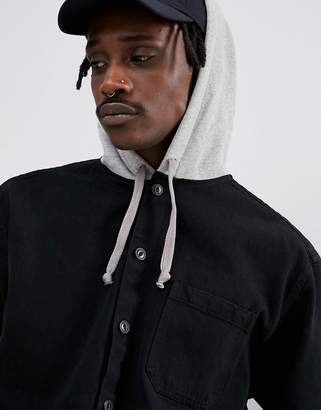 ASOS Design DESIGN overshirt in denim with hood-Black