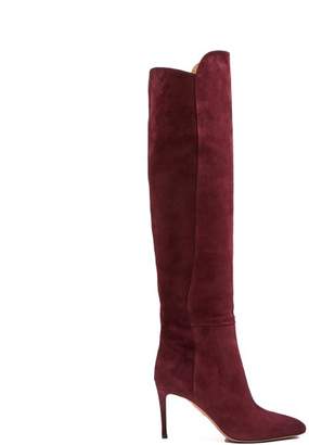 Aquazzura Gainsbourg 85 Suede Knee High Boots - Womens - Burgundy