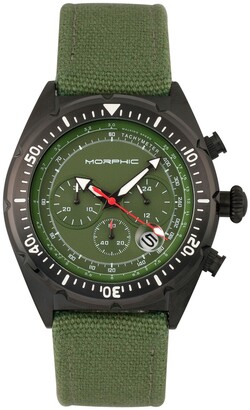 Morphic M53 Series, Black Case, Chronograph Fiber Weaved Olive Leather Band Watch w/Date, 45mm