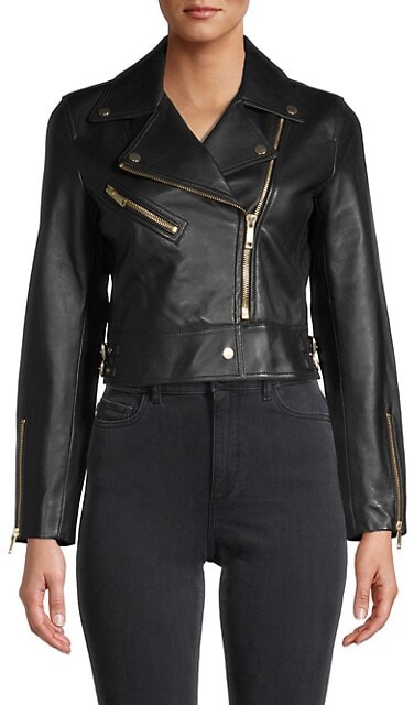 biker jacket with gold hardware