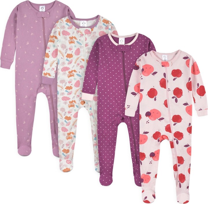 Gerber Toddler Girls 4-Pack Snug Fit Footed Cotton Pajamas, Roses & Fox, 5T - Dreams rainbows