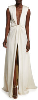 Thumbnail for your product : Monique Lhuillier Crepe Plunging V-Neck Gown