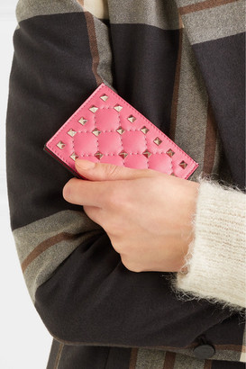 Valentino The Rockstud Spike Quilted Leather Cardholder - Pink