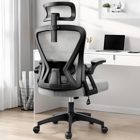 TUKO Ergonomic Office Chair, Home Office Desk Chair with Headrest, High Back Mesh Chair with Flip-up Armrests, Comfy Desk Chair with Lumbar Support,...