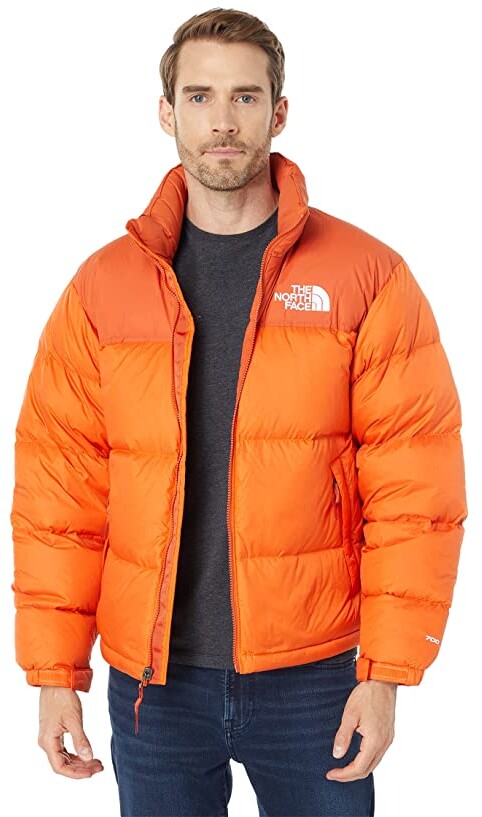 orange north face bubble coat