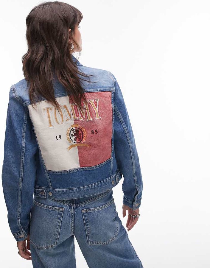 Tommy Jeans heritage flag denim jacket in mid wash blue