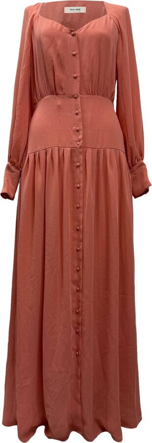 Iris & Ink Becky Pleated Crepe Maxi Dress in Coral Polyester