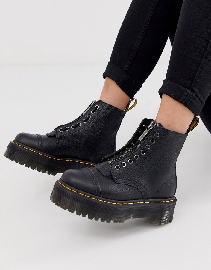 Dr. Martens Sinclair flatform zip leather boots in tumbled black