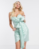 Thumbnail for your product : Rare London strapless bow detail mini dress in mint