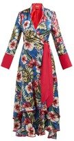Thumbnail for your product : F.R.S For Restless Sleepers Hydros Floral-print Satin Wrap Dress - Blue Multi