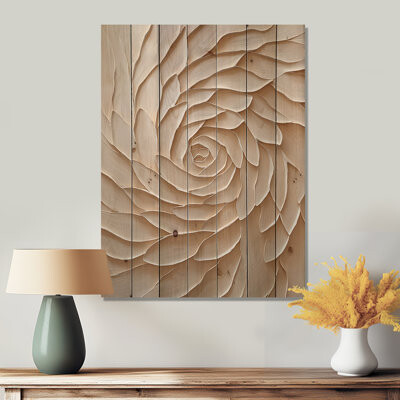 Beige Radiant Swirl Vortex I - Botanicals Wood Wall Decor On Natural Pine Wood