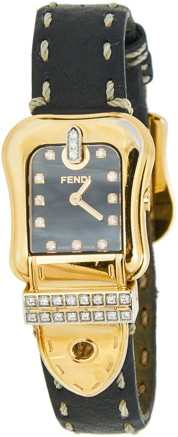 Fendi Black Diamond Yellow Gold Plated Stainless Steel Leather B.Fendi  3800L Women's Wristwatch 23 mm - ShopStyle Watches