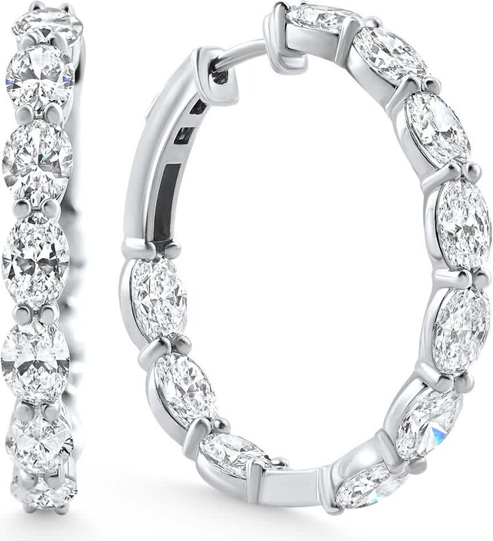 Pompeii3 3Ct TW Oval Diamond Inside Outside Hoops Vault Lock 14k White Gold Lab Grown Size: 1\