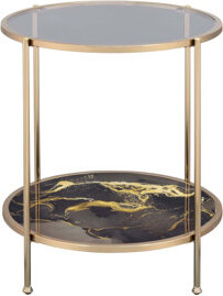 Mercer41 Fiorella Marble Print Glass Top End Table with Metal Frame and Lower Shelf Perfect for Elegant and Functional Living Spaces