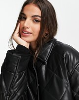 Thumbnail for your product : ASOS DESIGN faux leather quilted puffer jacket in black - BLACK