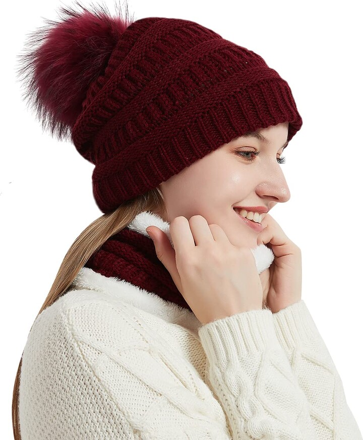 HIDARLING Unisex Warm Knitted Hat and Neck Warmer with Fleece Lining Winter Hat and Scarf for Skiing 