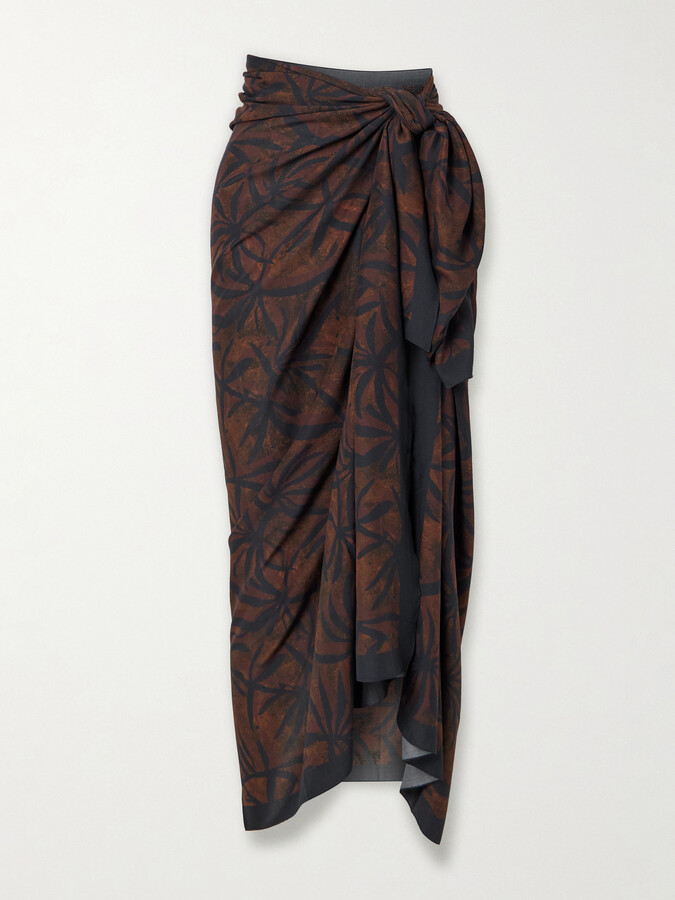 Sara Cristina Embellished Printed Voile Pareo - Orange