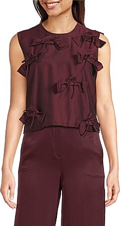 Marella Canore Popline Embroidered Bow Round Neck Sleeveless Top