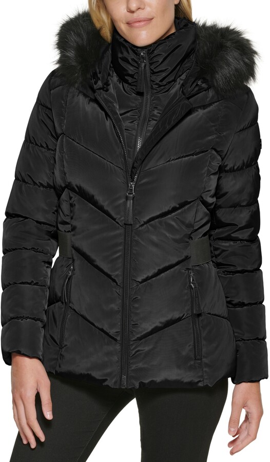 calvin klein black faux fur coat