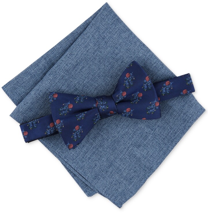 BC127Y Jaune Motif Floral Bleu Hommes Soie Tissée Self Bow Tie Pocket Square Set 