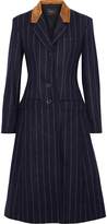 Thumbnail for your product : Derek Lam Studded Suede-paneled Pinstriped Wool-felt Coat