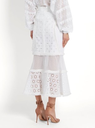 Andrew Gn Broderie-anglaise Panelled Cotton Skirt - White