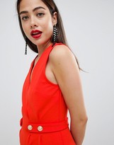 Thumbnail for your product : ASOS DESIGN v neck a-line mini dress with button detail