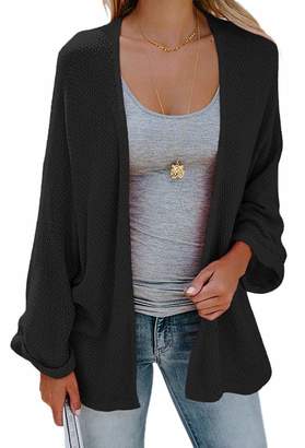 WO-STAR Womens Loose Open Front Long Sleeve Solid Color Knit Cardigans L