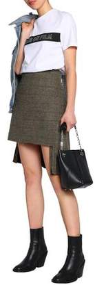 R 13 Asymmetric Pleated Herringbone Virgin Wool Mini Skirt