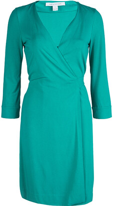 Diane von Furstenberg Green Knit New Julian Two Mini Wrap Dress S