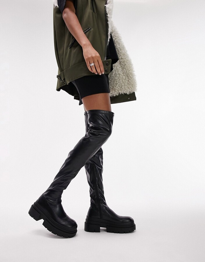 Topshop Tyson over the knee boots in black - ShopStyle