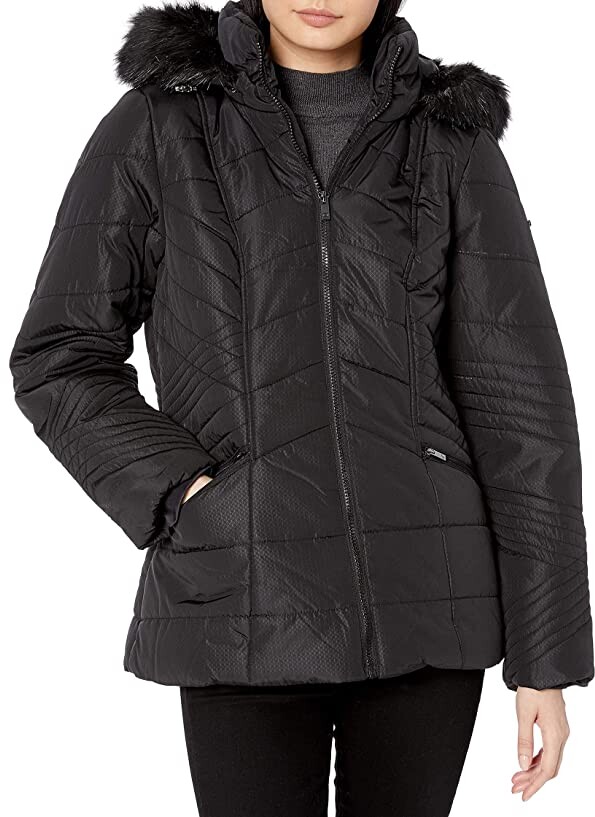 Highisa Mens Warm Fur Collar Winter Quilted Removable Hood Parka Coat 