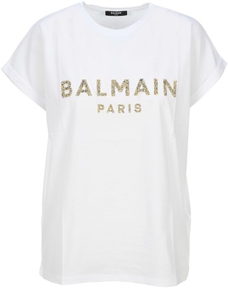 Balmain Crystal Embellished Logo T-shirt