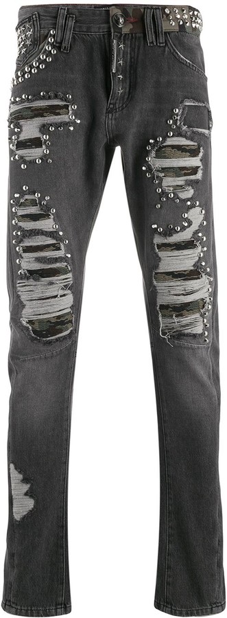 mens black studded jeans